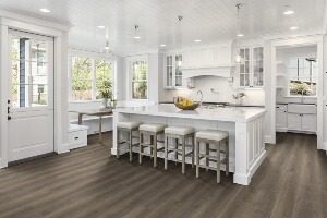 Vinyl wood floors in kitchen/dining area